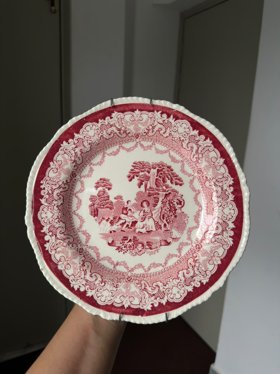 Vintage Red & White Scenic Hanging Plate